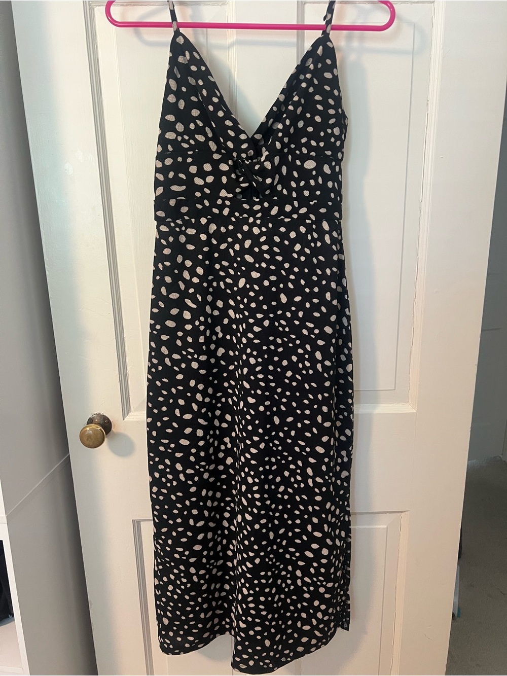 Francesca's Collections Black Midi Dress with Cream Spot Pattern